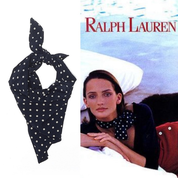 Vintage Polo Ralph Lauren Polka Dot Silk Scarf Square Navy Neck Tie USA 90s Y2k - Picture 1 of 10